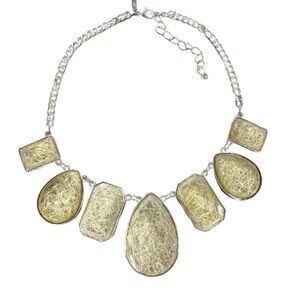 Rutilated Greenish Yellow Y2K Chunky Statement Necklace Silver Tone